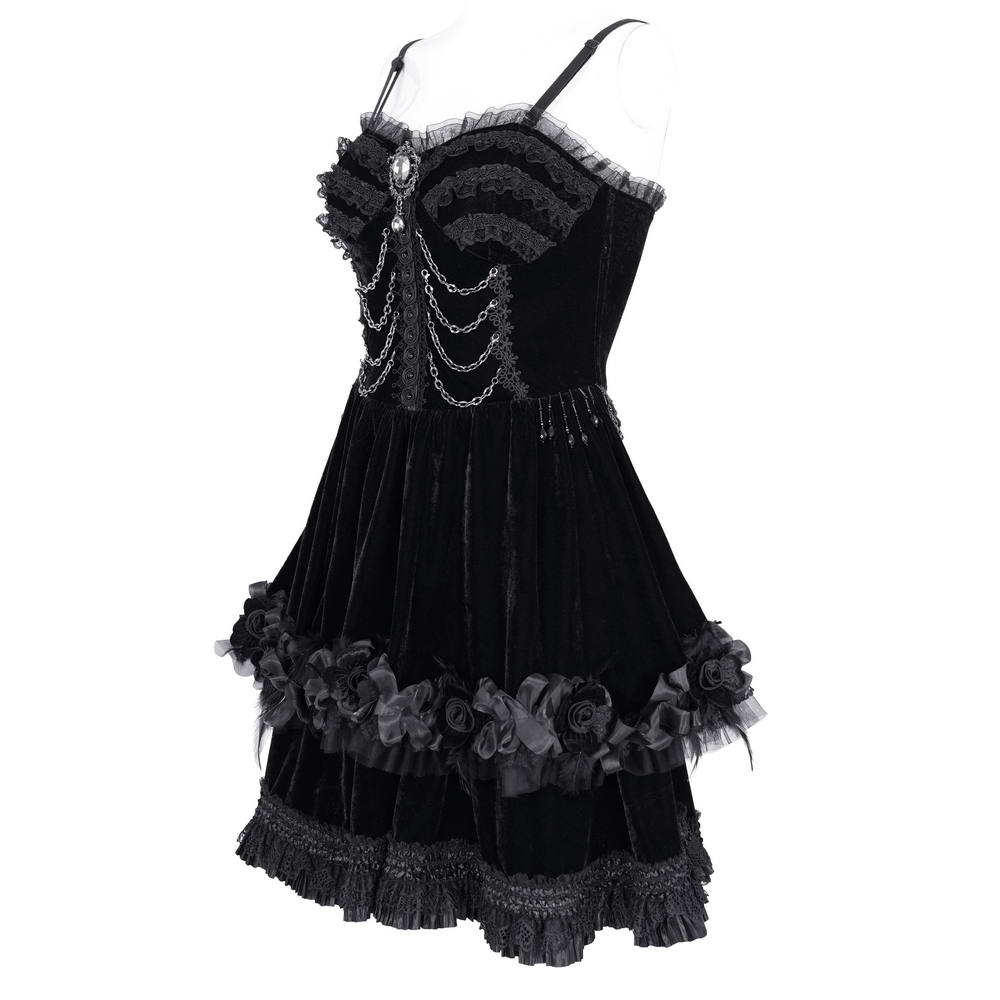 Elegant Black Lace Evening Dress with Beads and Chains
