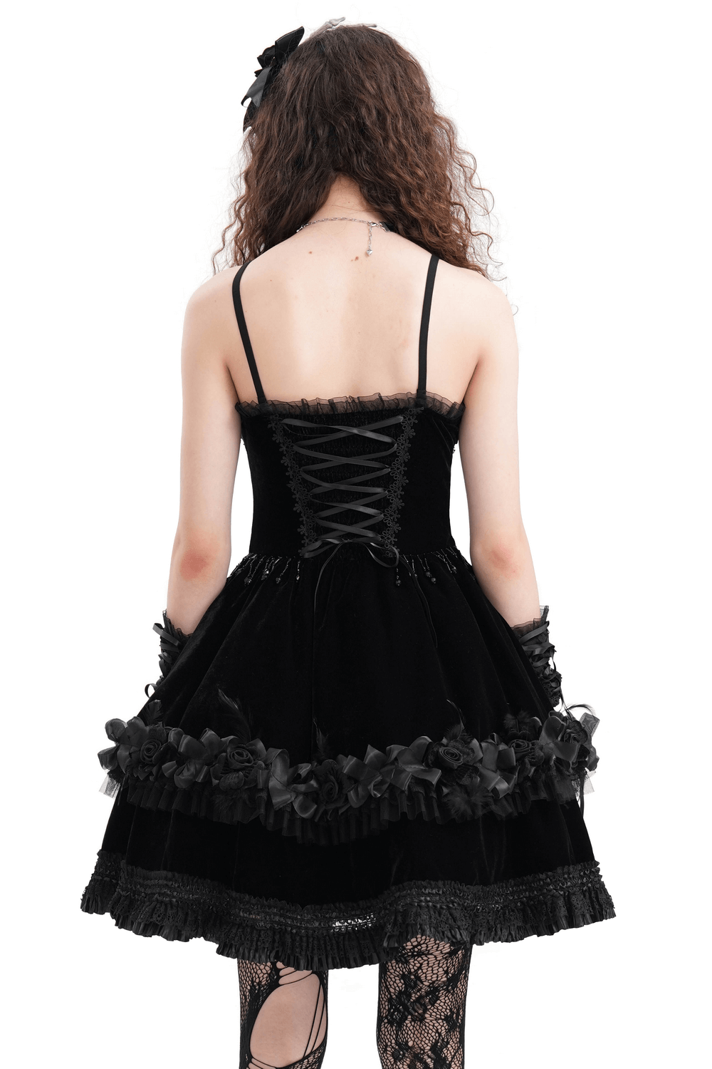 Elegant Black Lace Evening Dress with Beads and Chains