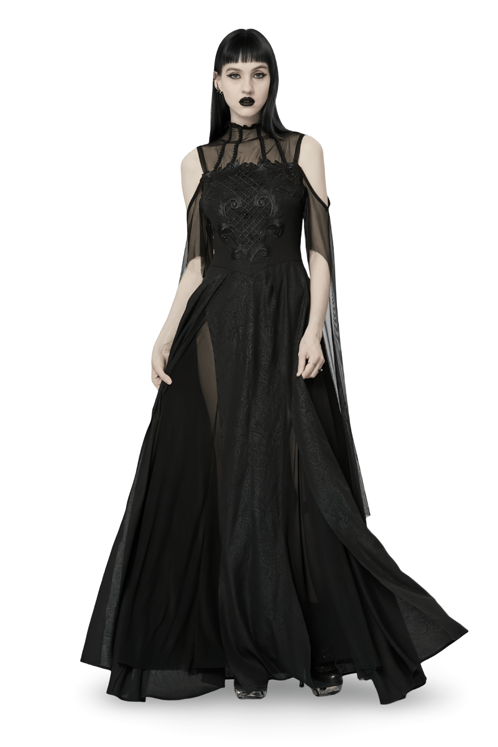 UK SALE of Elegant Black Lace Off the Shoulder Long Party Dress