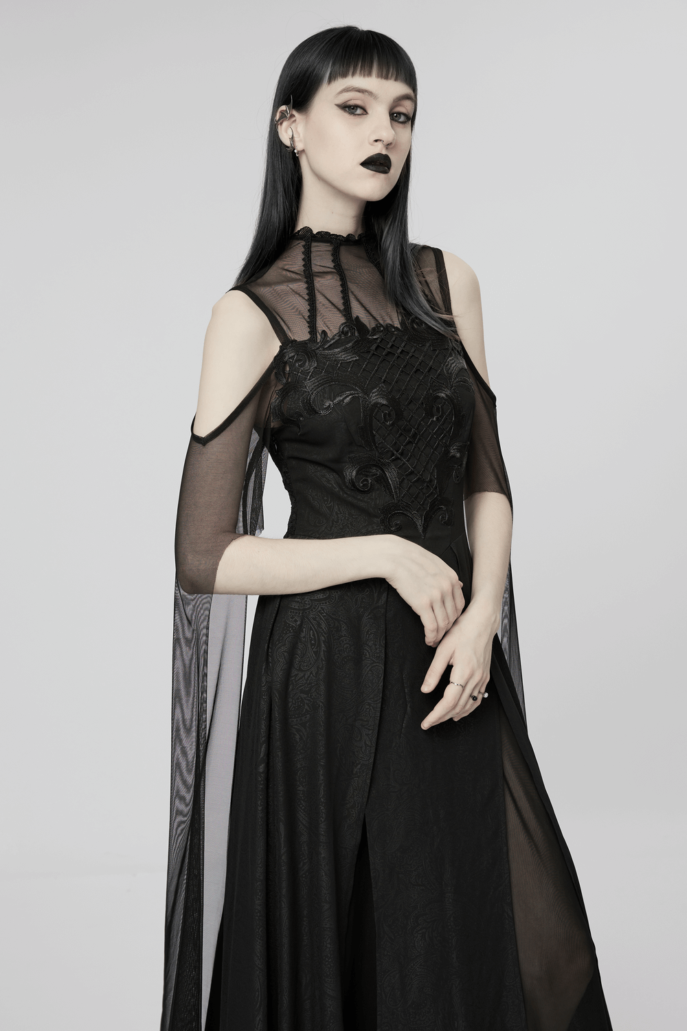 UK SALE of Elegant Black Lace Off the Shoulder Long Party Dress