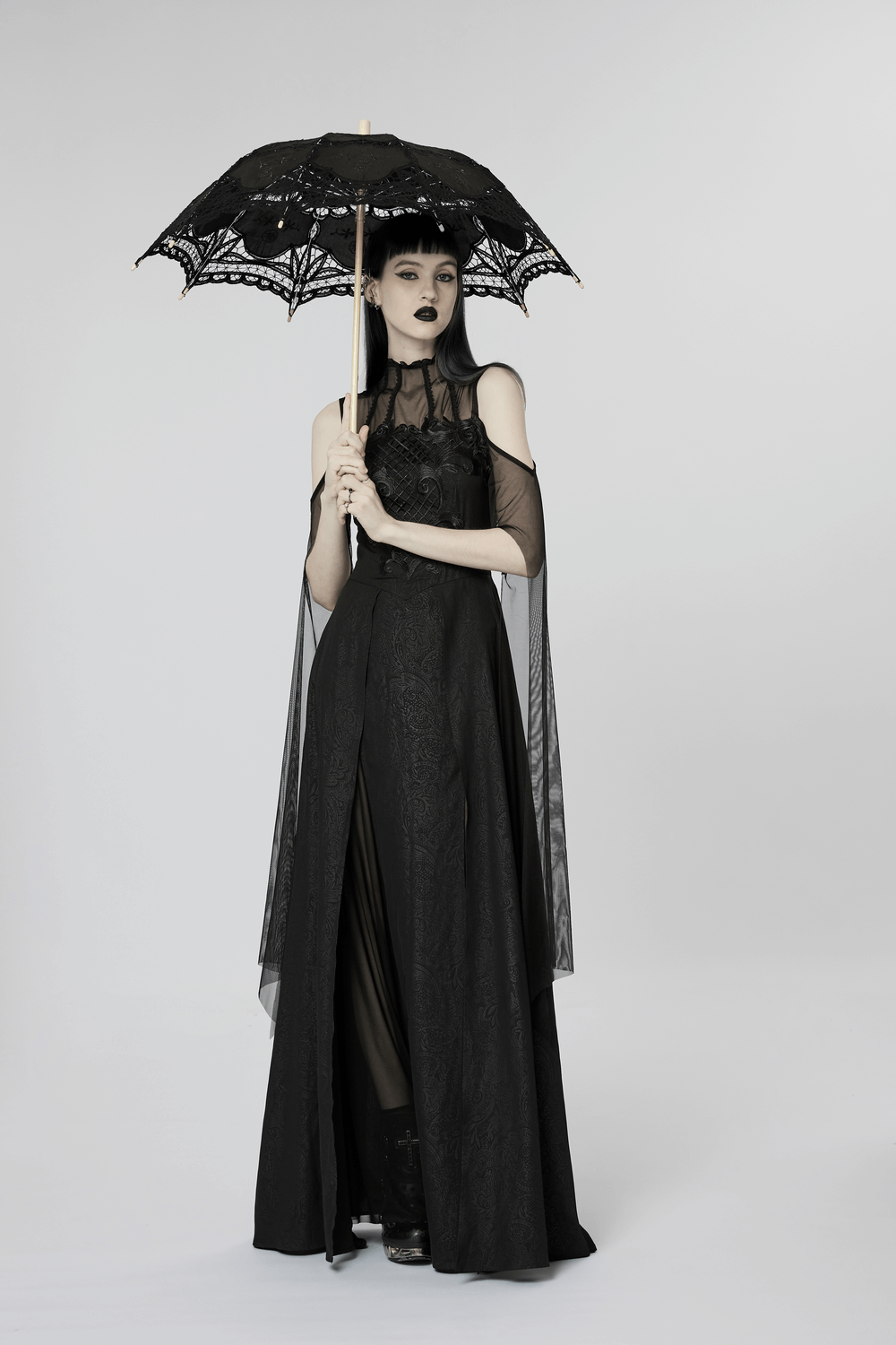 UK SALE of Elegant Black Lace Off the Shoulder Long Party Dress