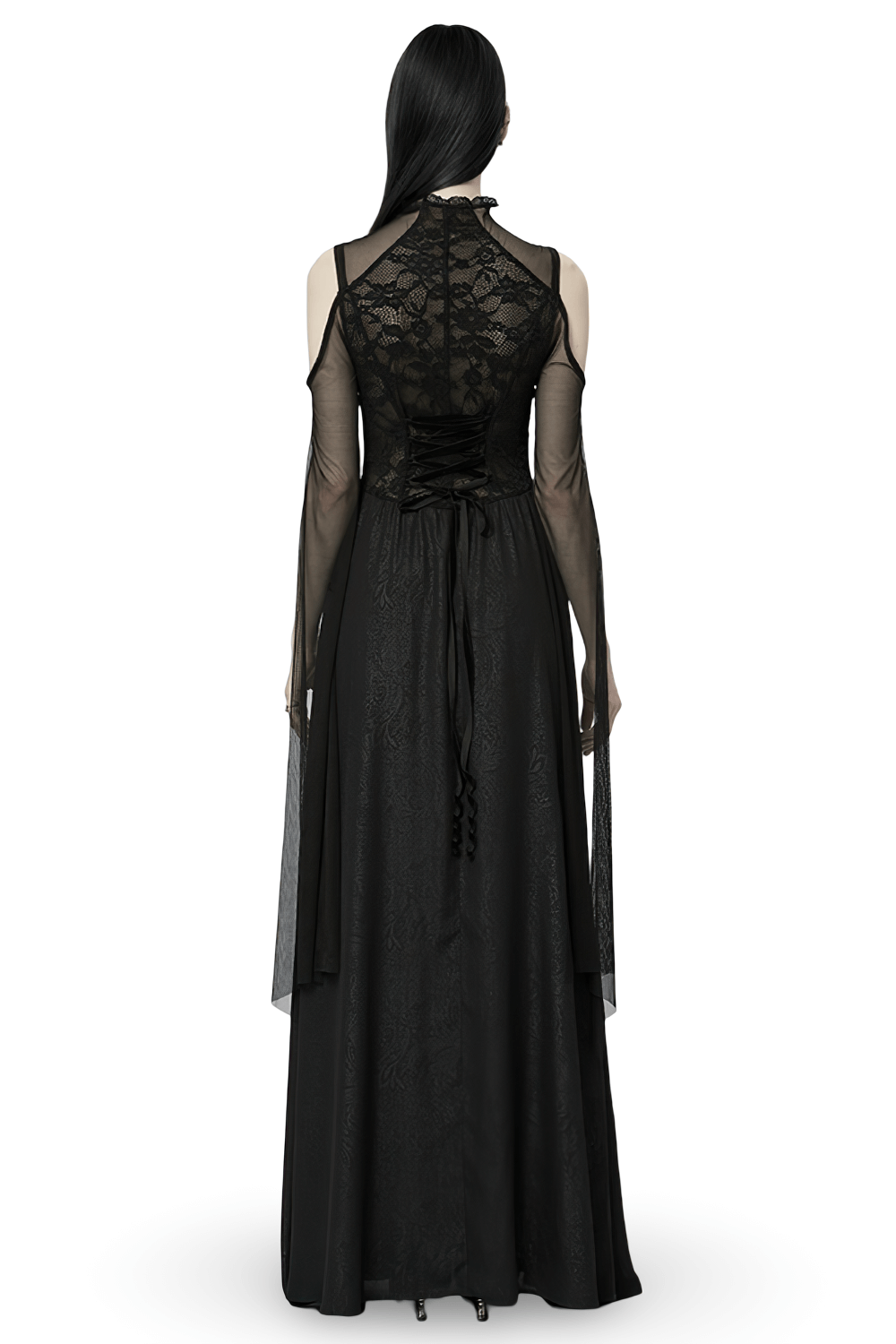 UK SALE of Elegant Black Lace Off the Shoulder Long Party Dress