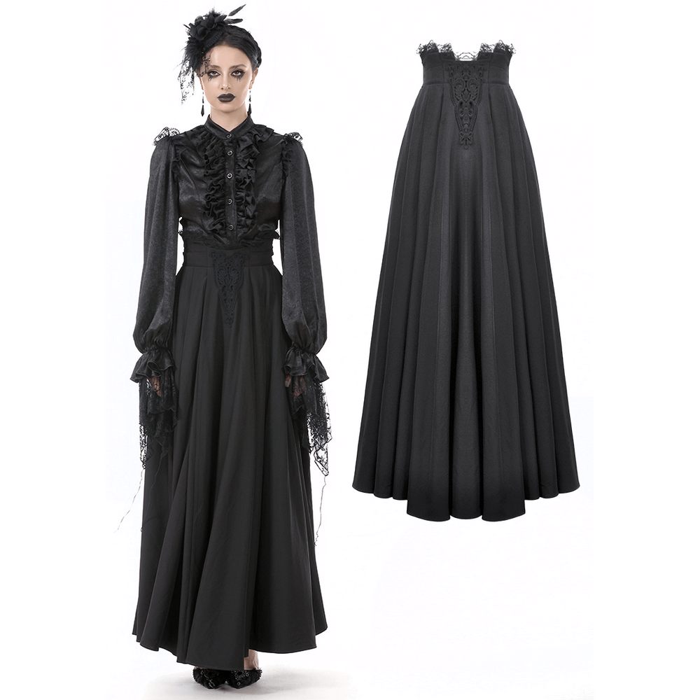 Elegant Black Maxi Skirt with Lace Back and Bow Detail