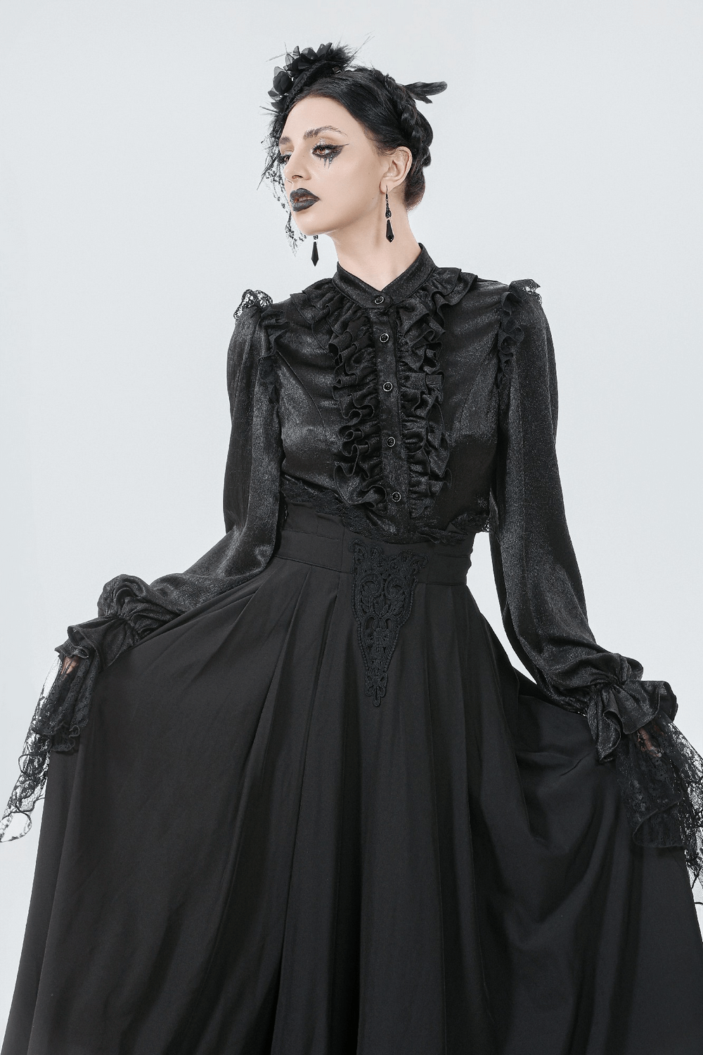 Elegant Black Maxi Skirt with Lace Back and Bow Detail