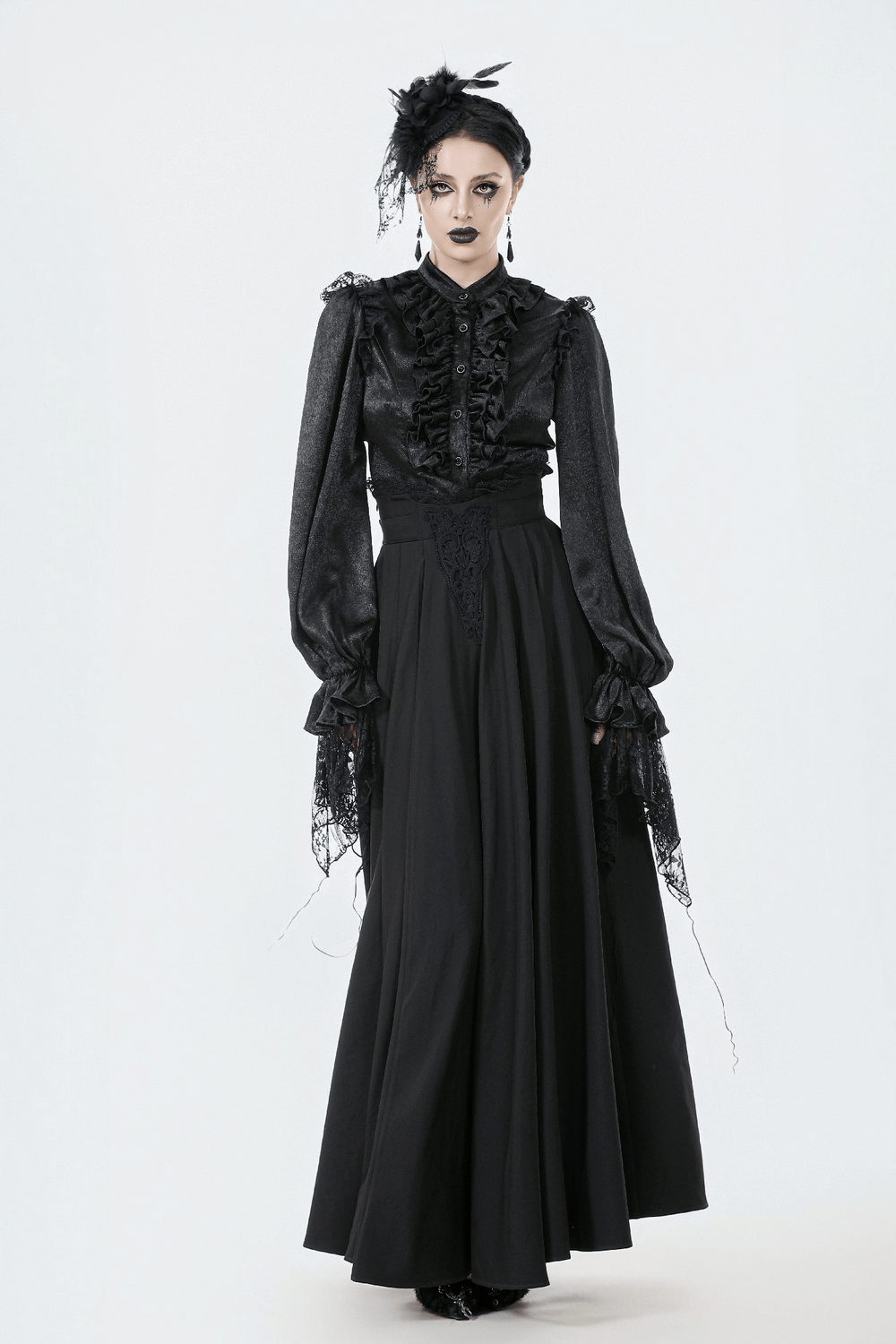Elegant Black Maxi Skirt with Lace Back and Bow Detail
