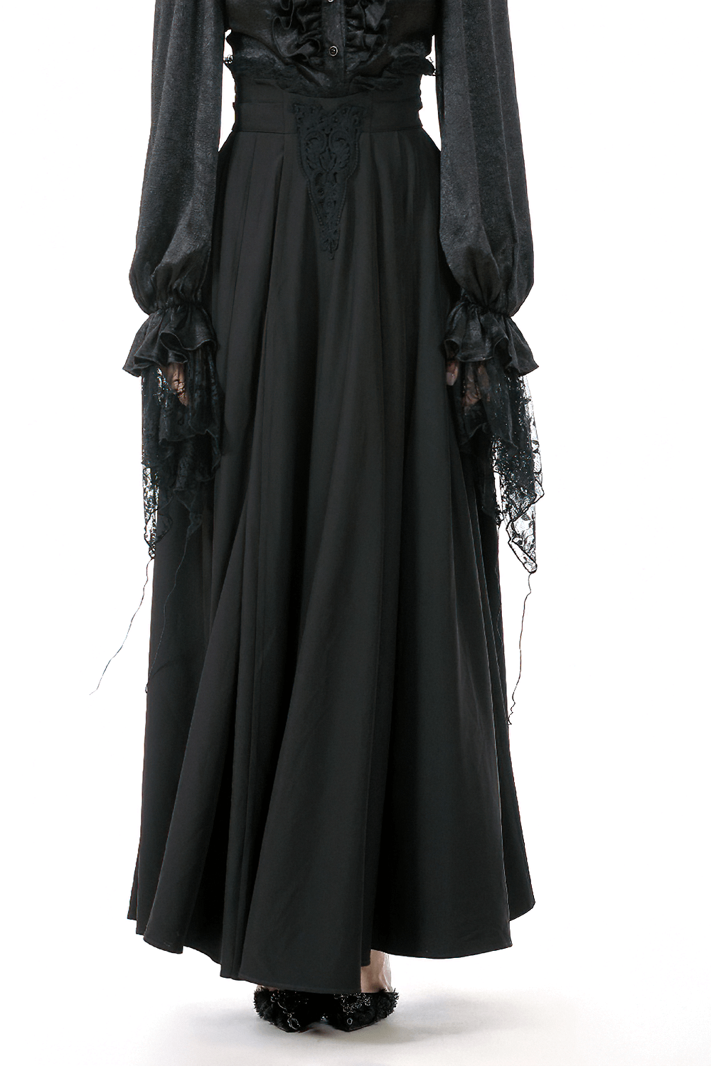 Elegant Black Maxi Skirt with Lace Back and Bow Detail