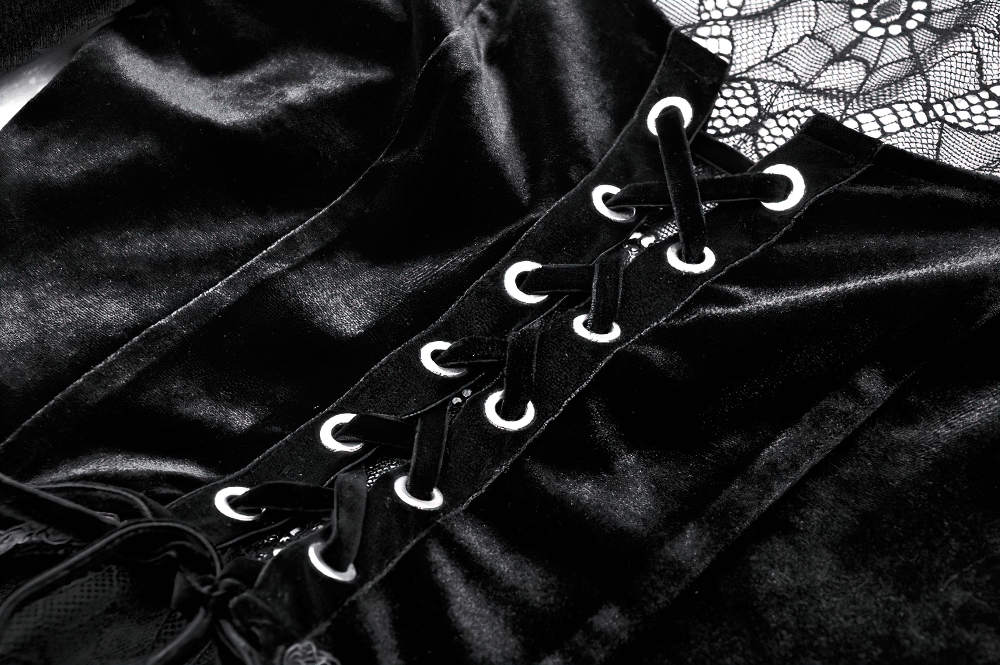 Elegant Black Velvet Lace-Up Gothic Dress for Women