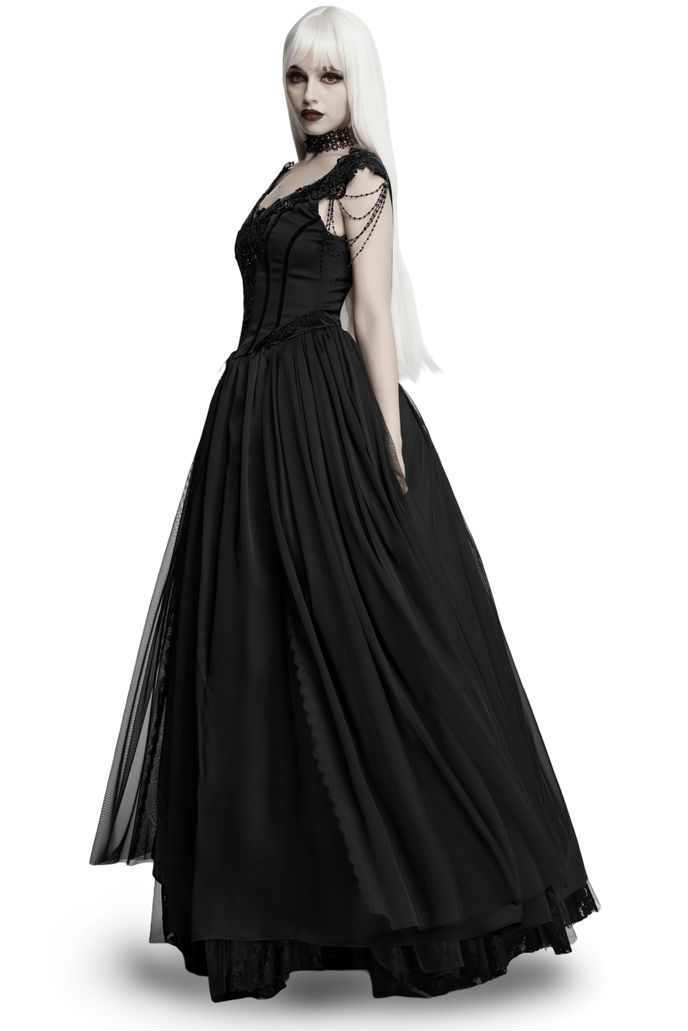 Elegant Black Victorian Gothic Lace Corset Maxi Dress