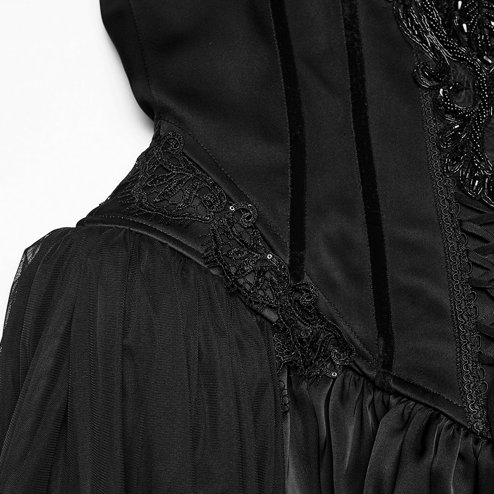 Elegant Black Victorian Gothic Lace Corset Maxi Dress