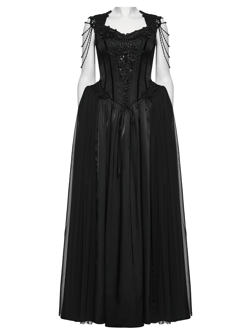 Elegant Black Victorian Gothic Lace Corset Maxi Dress