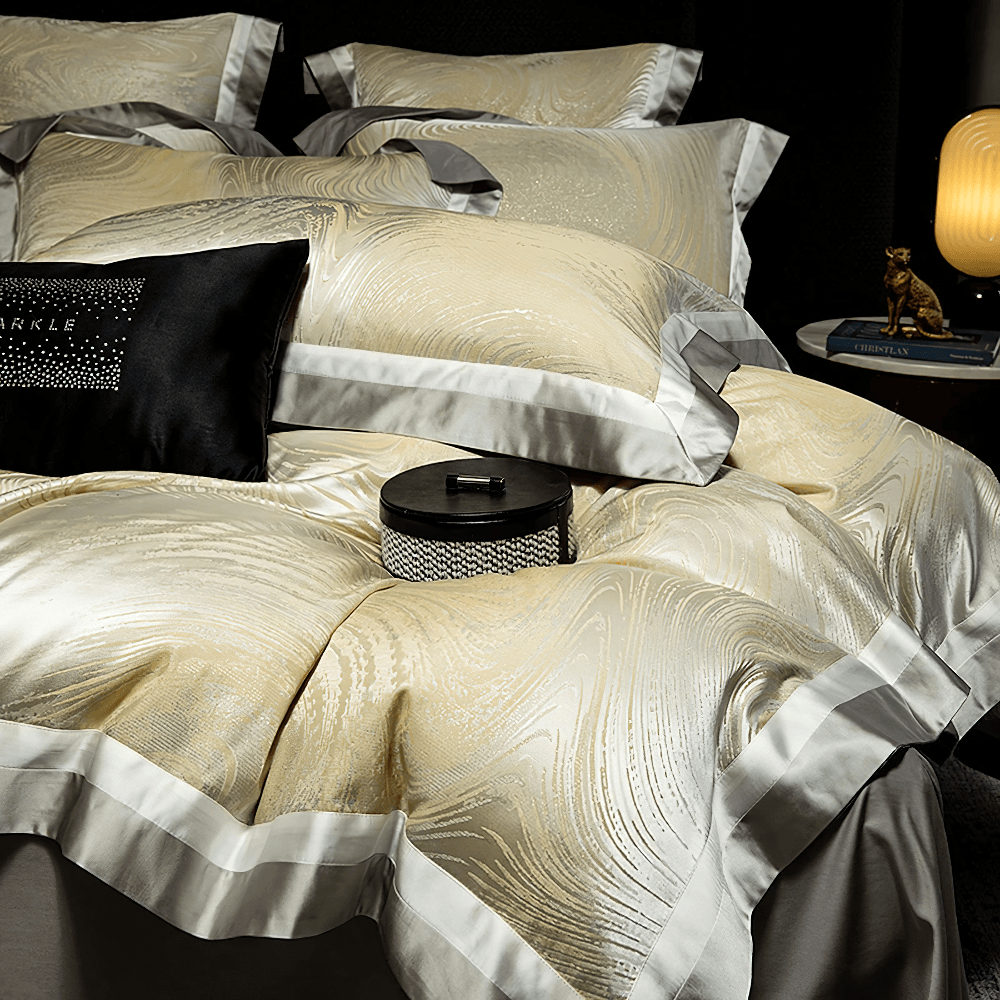 Elegant Egyptian Cotton Bedding Set with Marble Pattern