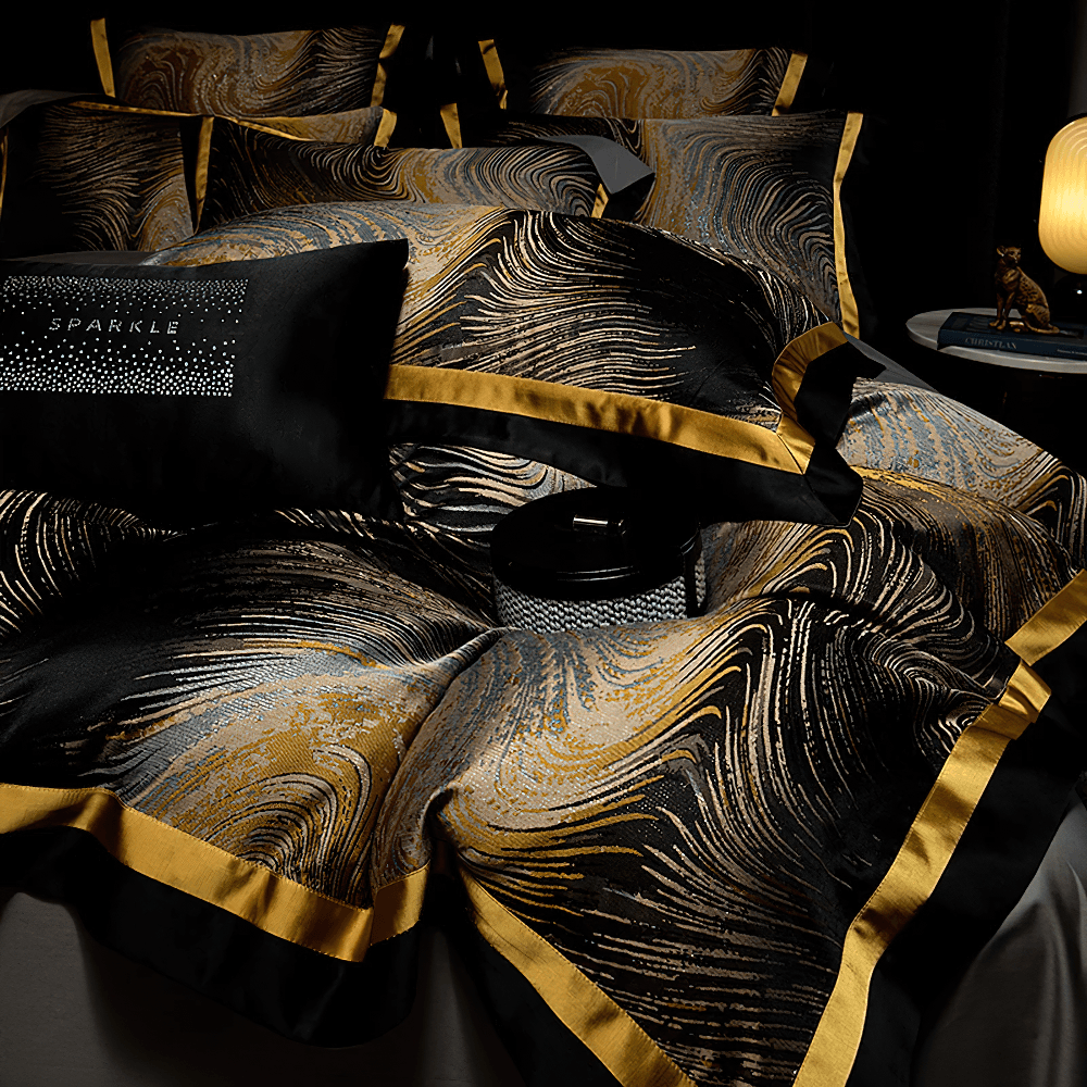 Elegant Egyptian Cotton Bedding Set with Marble Pattern