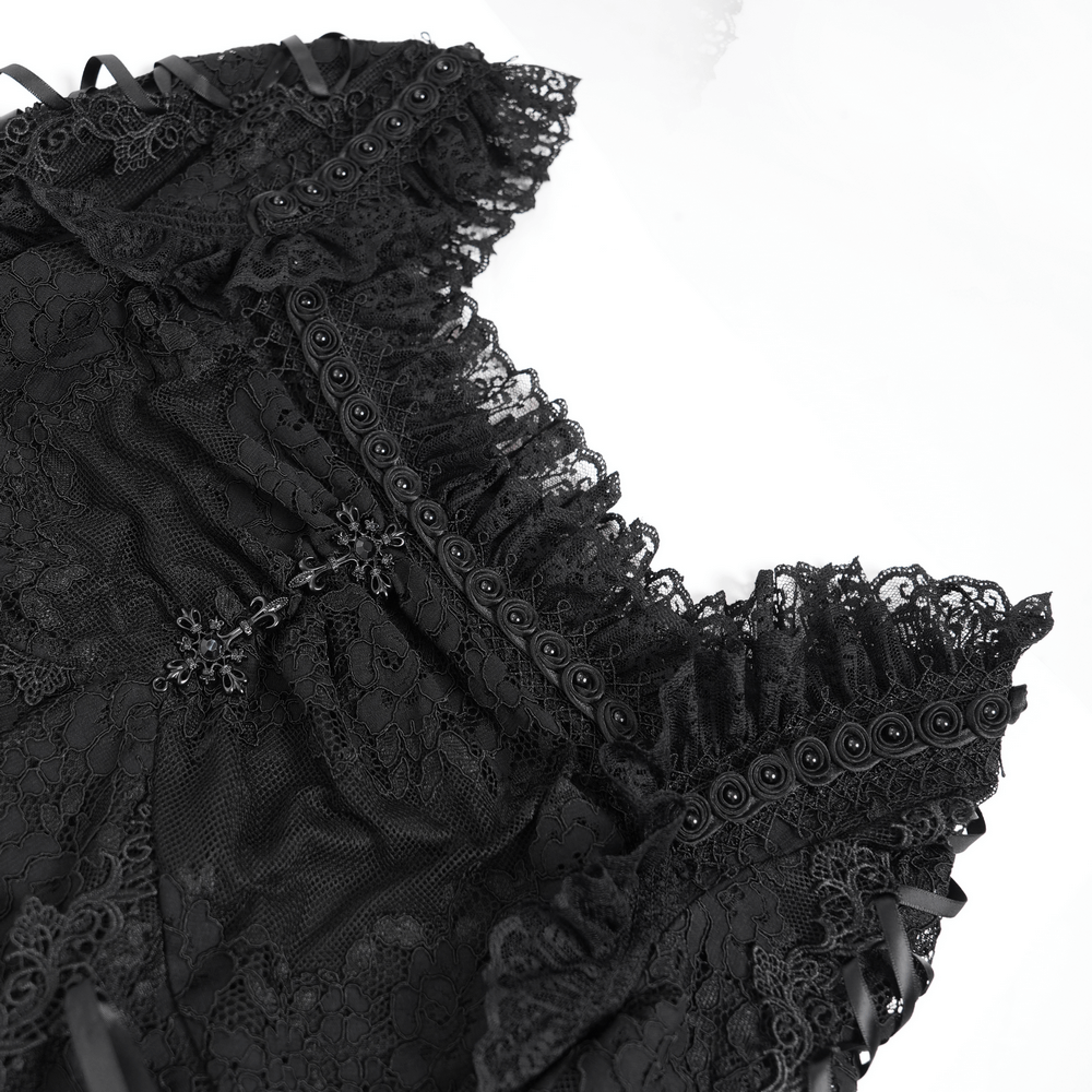 Elegant Gothic Black Lace Mini Dress with Flared Sleeves