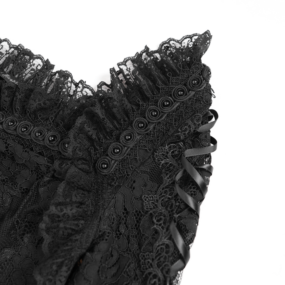 Elegant Gothic Black Lace Mini Dress with Flared Sleeves