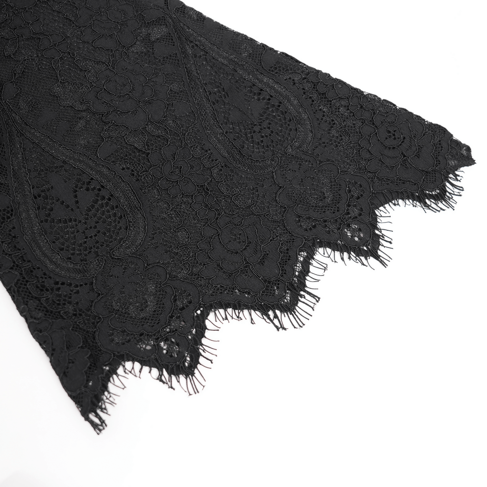 Elegant Gothic Black Lace Mini Dress with Flared Sleeves
