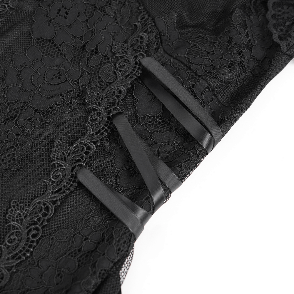 Elegant Gothic Black Lace Mini Dress with Flared Sleeves