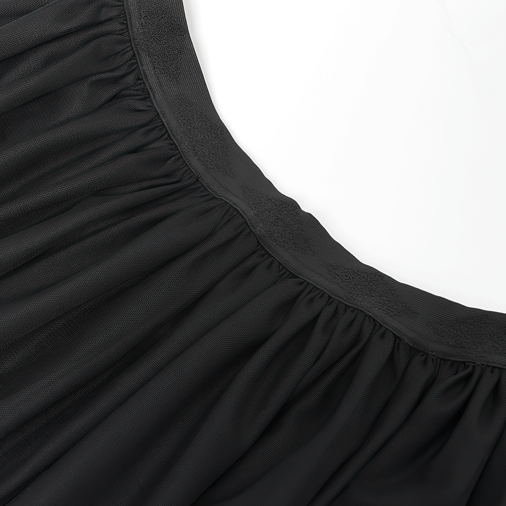Elegant Gothic Black Mesh Maxi Skirt with Embroidered Hem