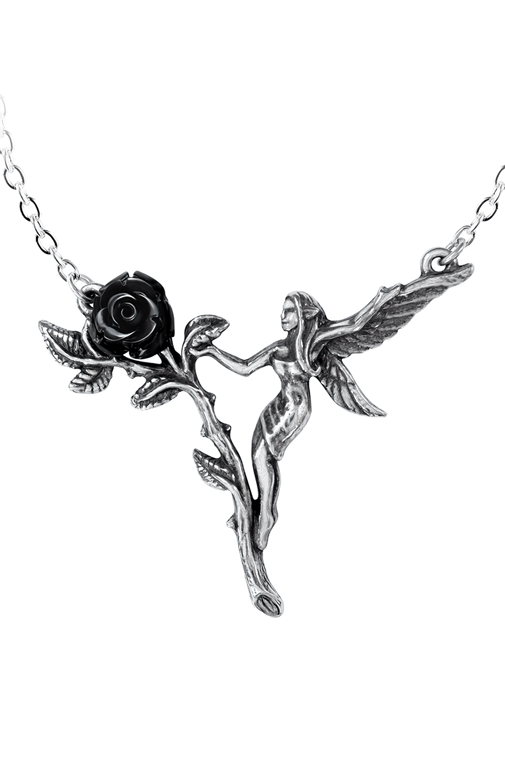 Elegant Gothic Fairy Rose with Wings Necklace