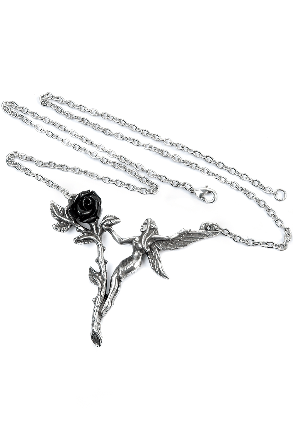 Elegant Gothic Fairy Rose with Wings Necklace