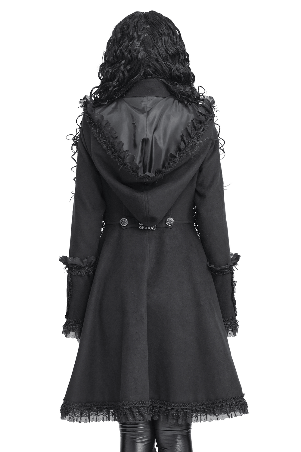 Elegant Gothic Hooded Coat with Flared Silhouette