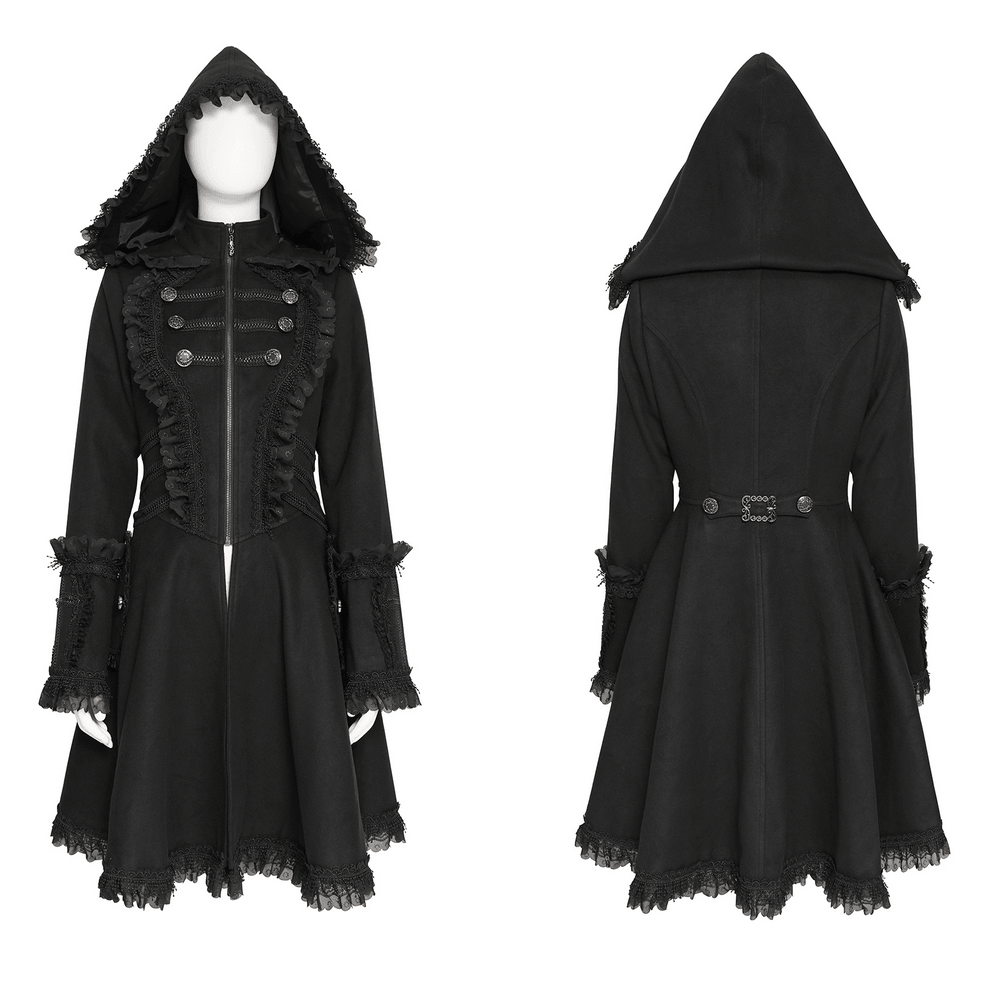 Elegant Gothic Hooded Coat with Flared Silhouette