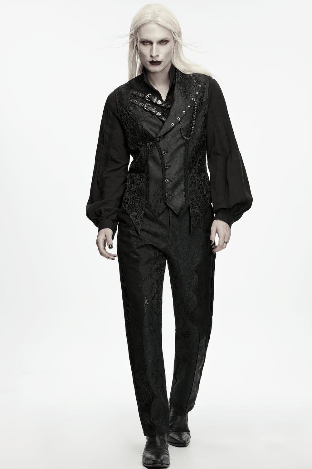 Elegant Gothic Jacquard Waistcoat with Buckle Straps