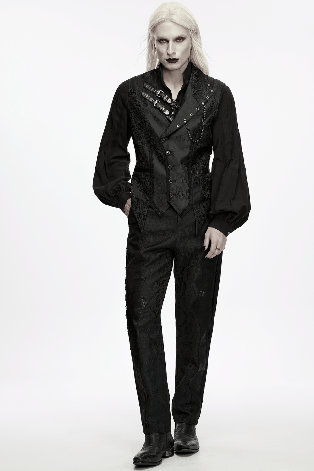 Elegant Gothic Jacquard Waistcoat with Buckle Straps