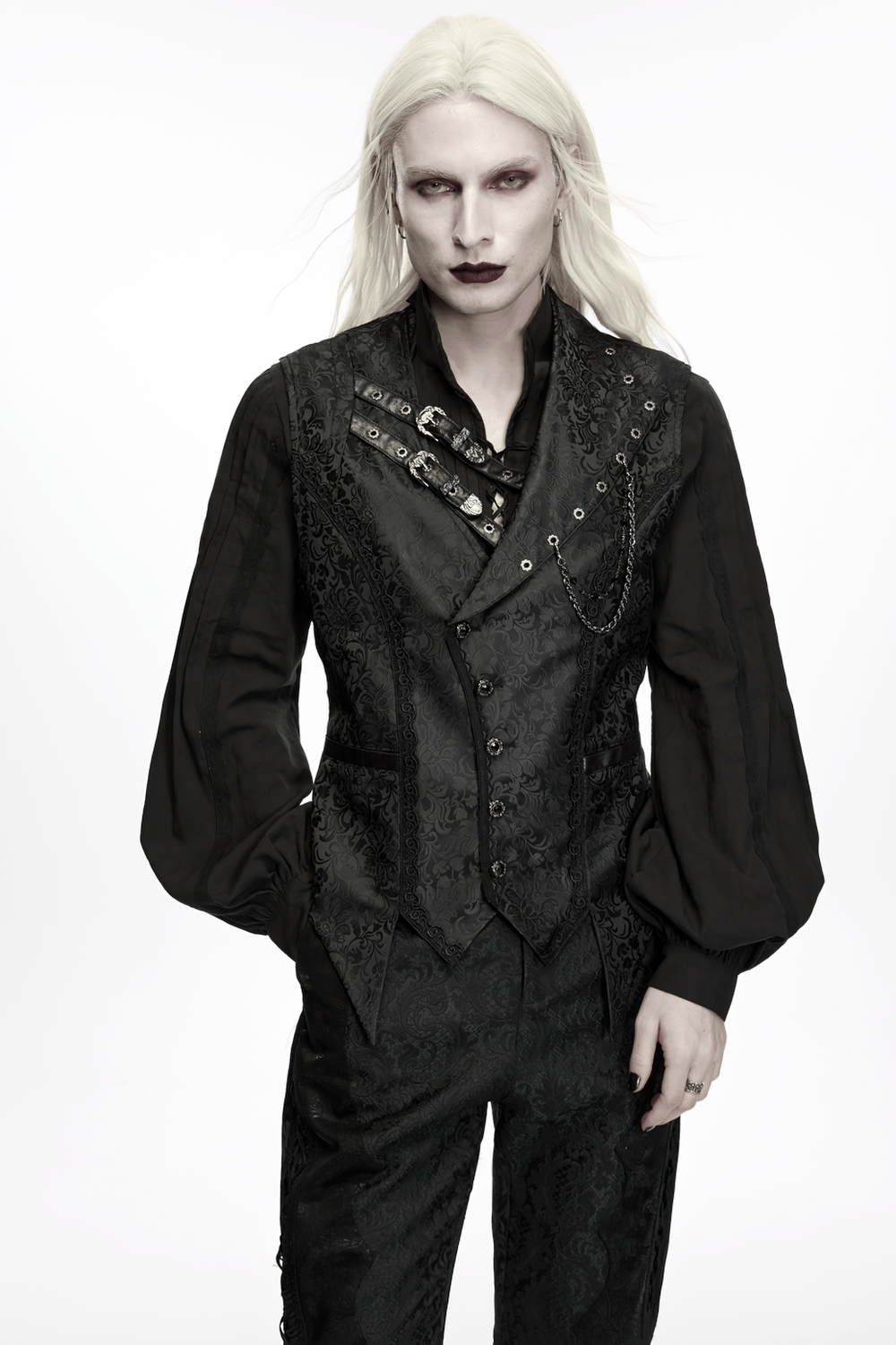 Elegant Gothic Jacquard Waistcoat with Buckle Straps