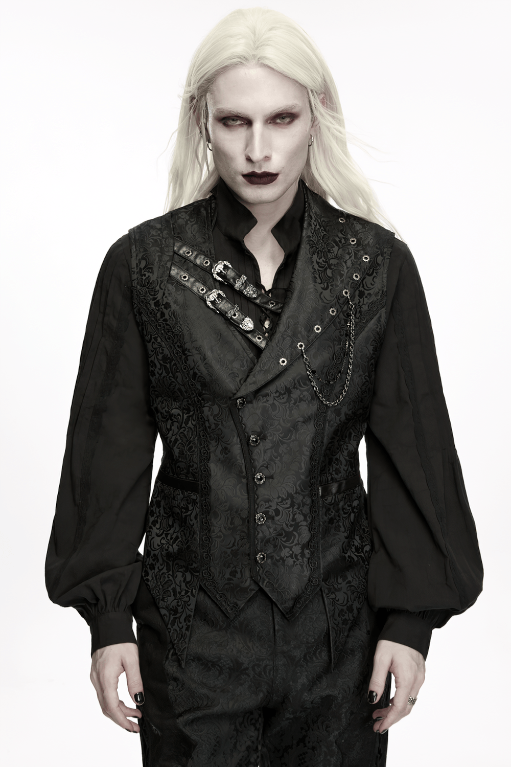 Elegant Gothic Jacquard Waistcoat with Buckle Straps