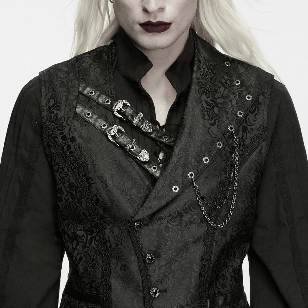 Elegant Gothic Jacquard Waistcoat with Buckle Straps
