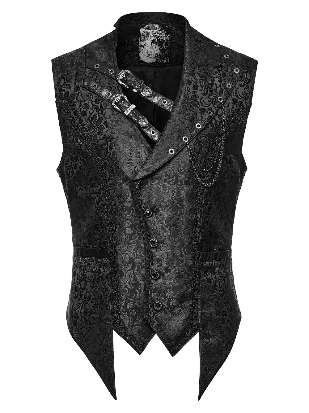 Elegant Gothic Jacquard Waistcoat with Buckle Straps