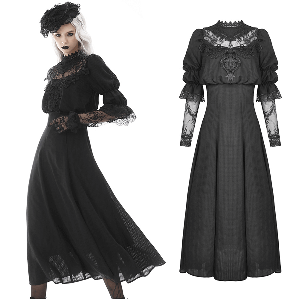 US SALE of Elegant Gothic Lace Bustier Dress with Maxi Skirt