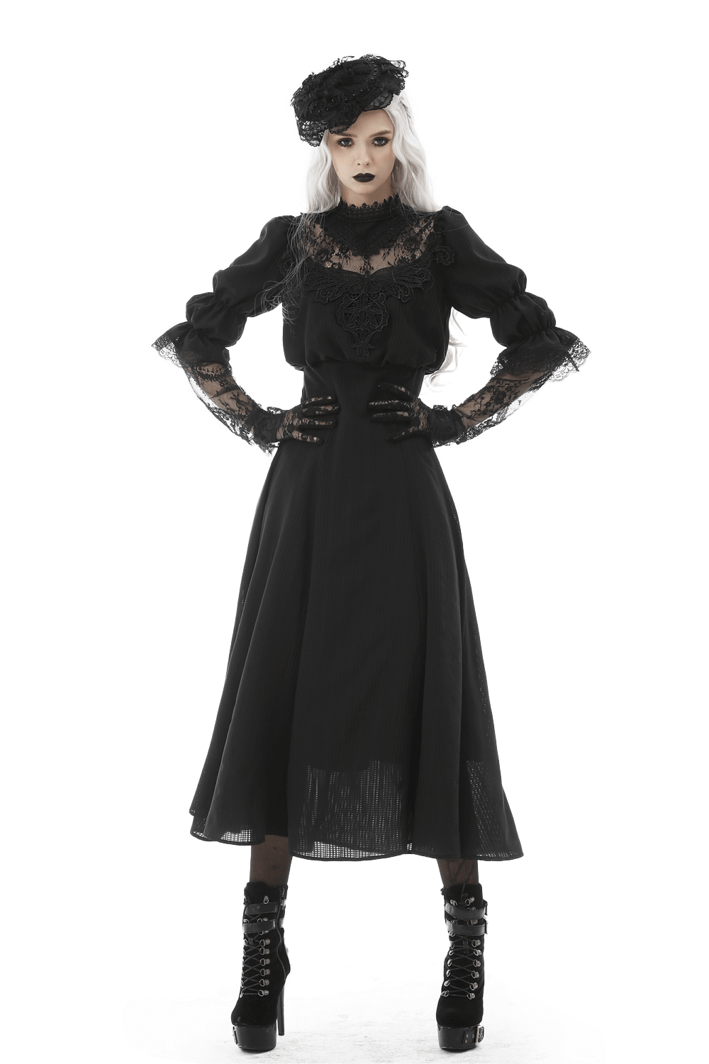 US SALE of Elegant Gothic Lace Bustier Dress with Maxi Skirt