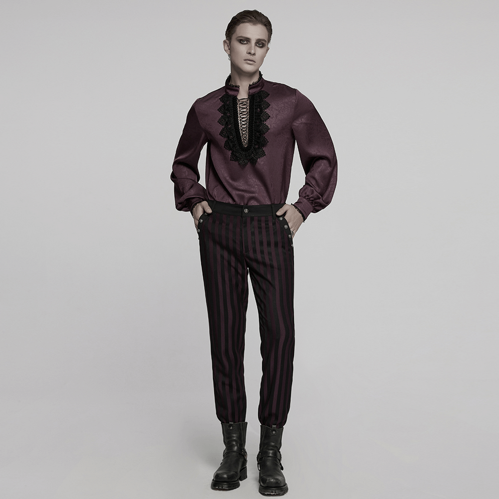Elegant Gothic Lace Detail Shirt with Stand-up Collar
