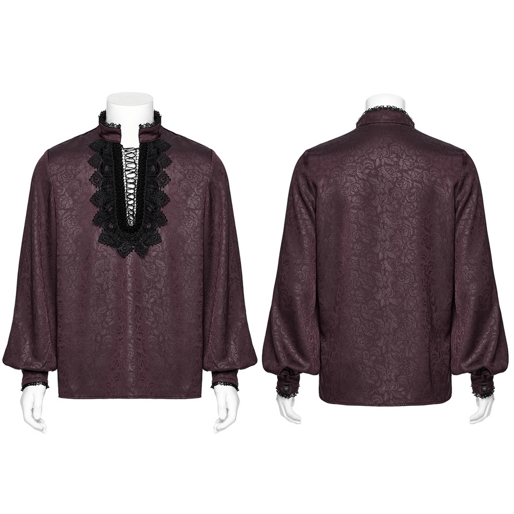 Elegant Gothic Lace Detail Shirt with Stand-up Collar