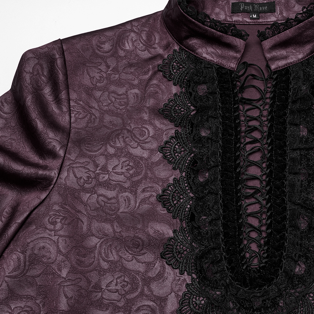 Elegant Gothic Lace Detail Shirt with Stand-up Collar