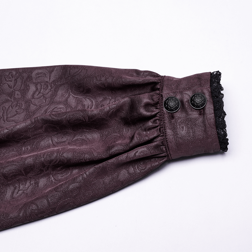 Elegant Gothic Lace Detail Shirt with Stand-up Collar
