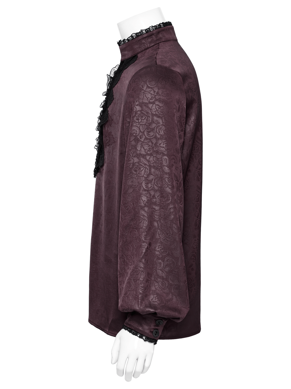 Elegant Gothic Lace Detail Shirt with Stand-up Collar