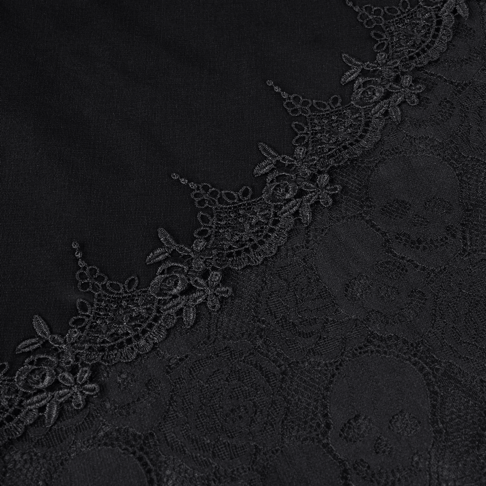 Elegant Gothic Lace Dress with Skulls and Tiered Layers