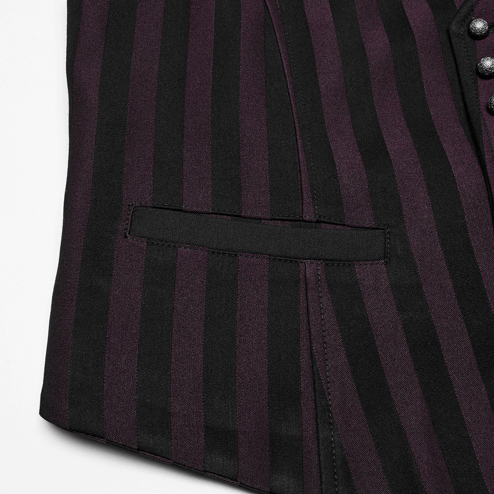 Elegant Gothic Striped Button-Up Waistcoat for Men