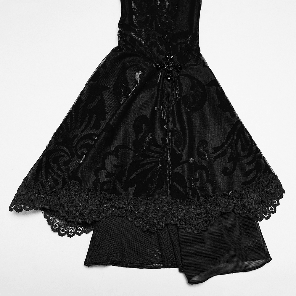 Elegant Gothic Top With Beaded Plunge and Lace Back