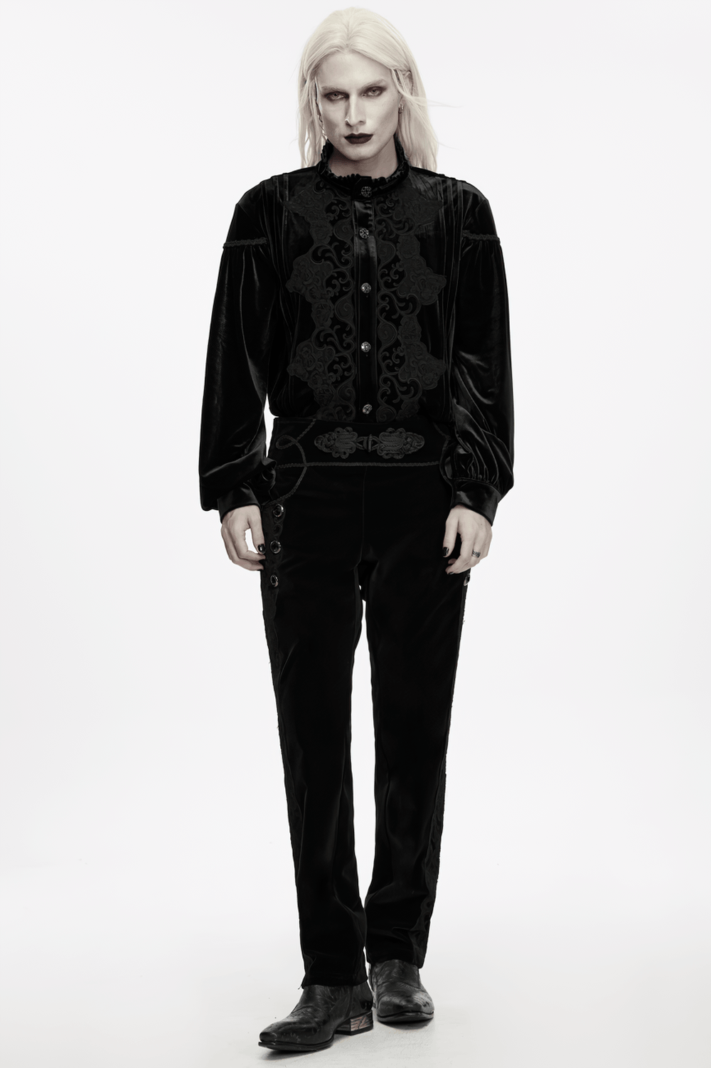 Elegant Gothic Velvet Pants with Scroll Embroidery