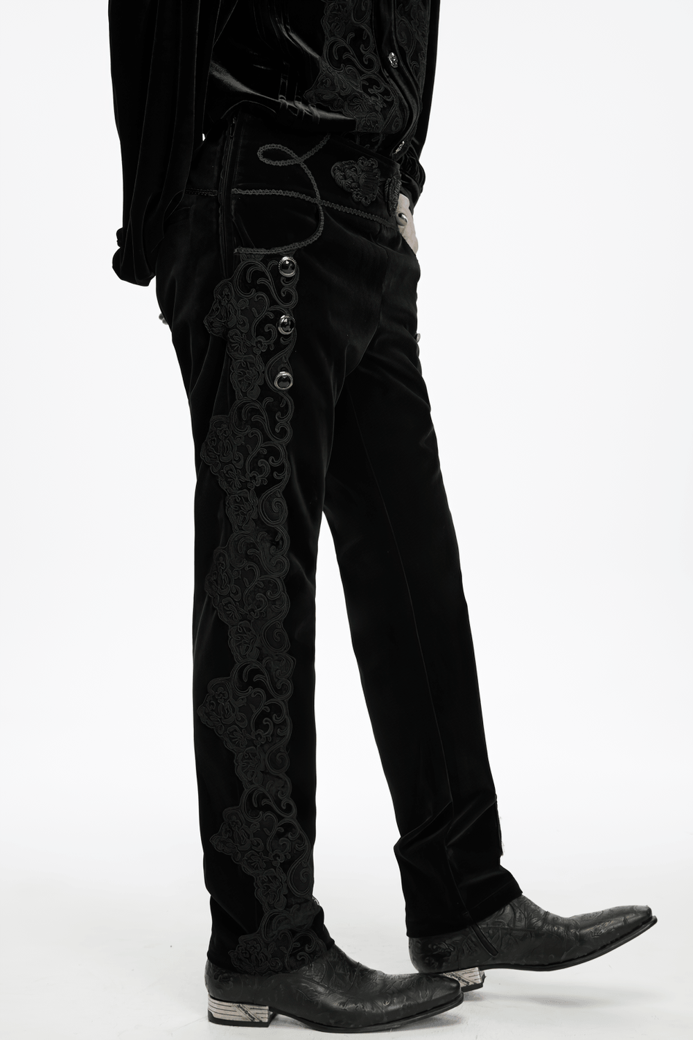 Elegant Gothic Velvet Pants with Scroll Embroidery