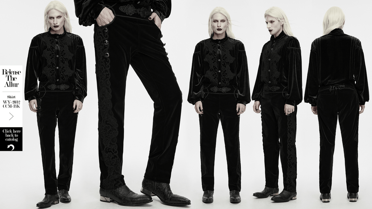 Elegant Gothic Velvet Pants with Scroll Embroidery