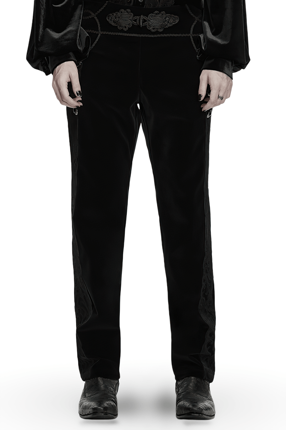 Elegant Gothic Velvet Pants with Scroll Embroidery