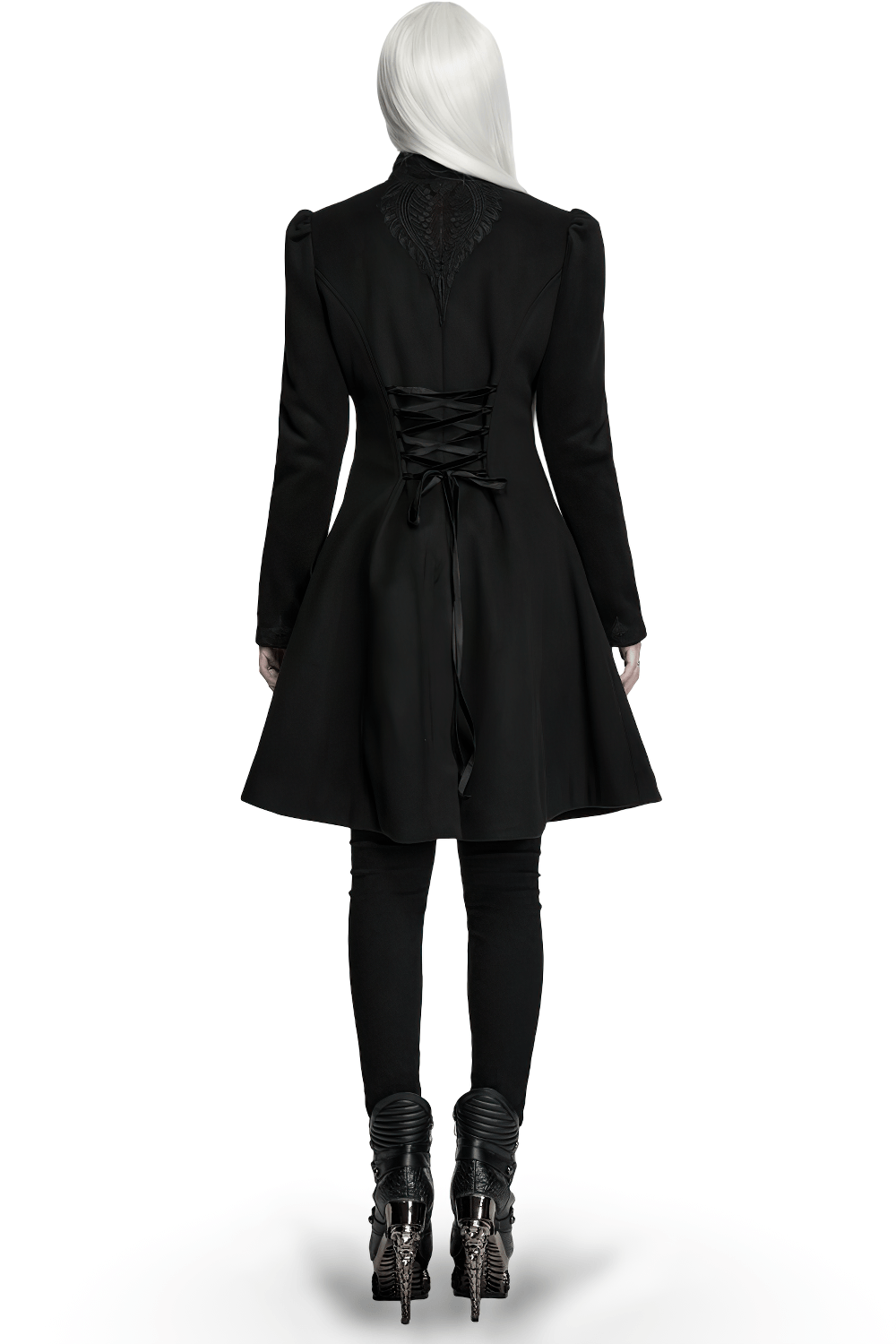 Elegant Gothic Wool Coat with Velvet Applique Detail