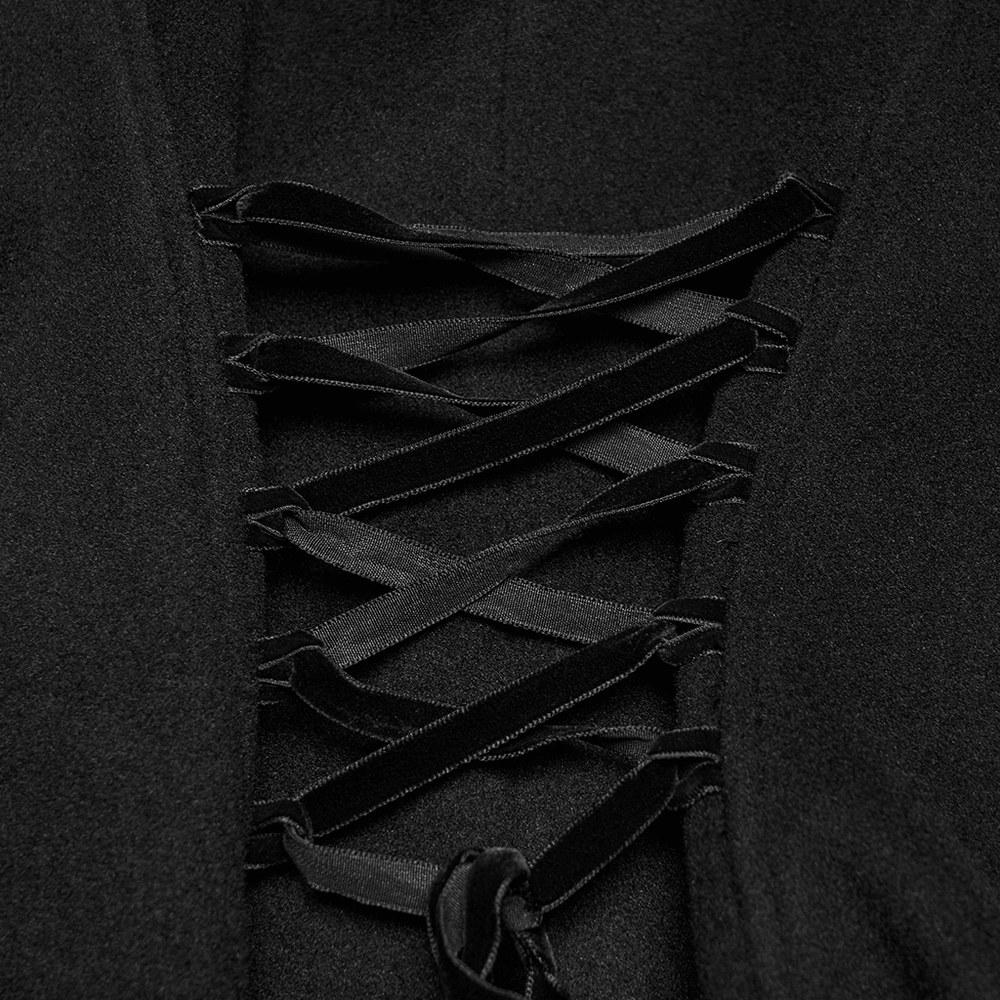 Elegant Gothic Wool Coat with Velvet Applique Detail