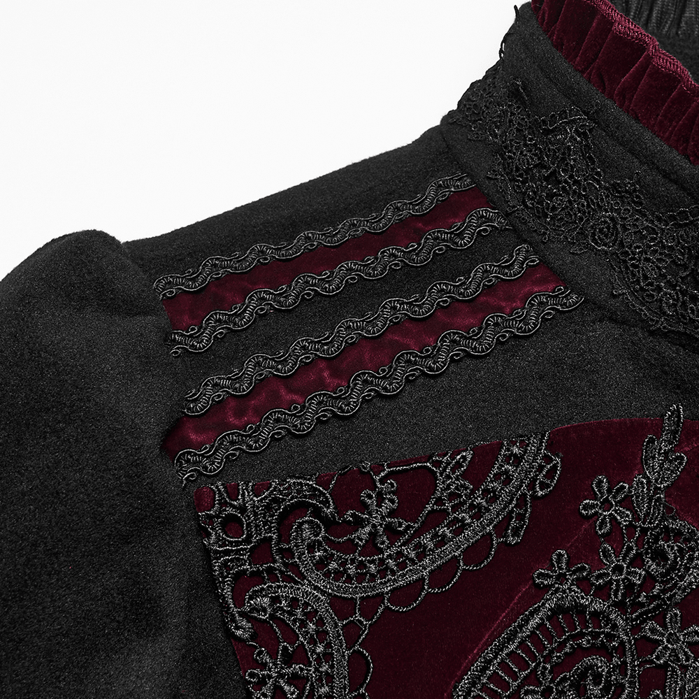 Elegant Gothic Wool Coat with Velvet Applique Detail