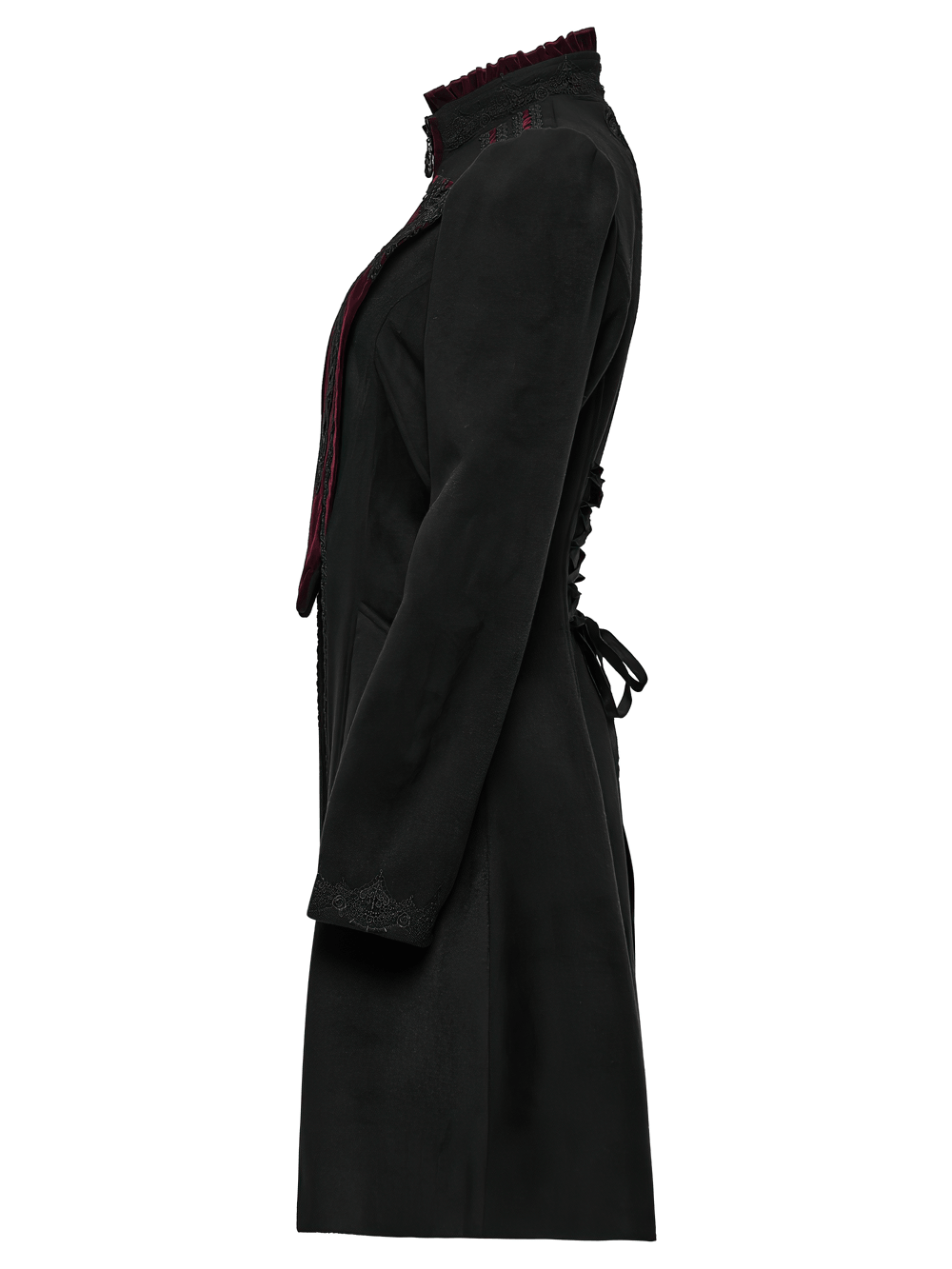 Elegant Gothic Wool Coat with Velvet Applique Detail