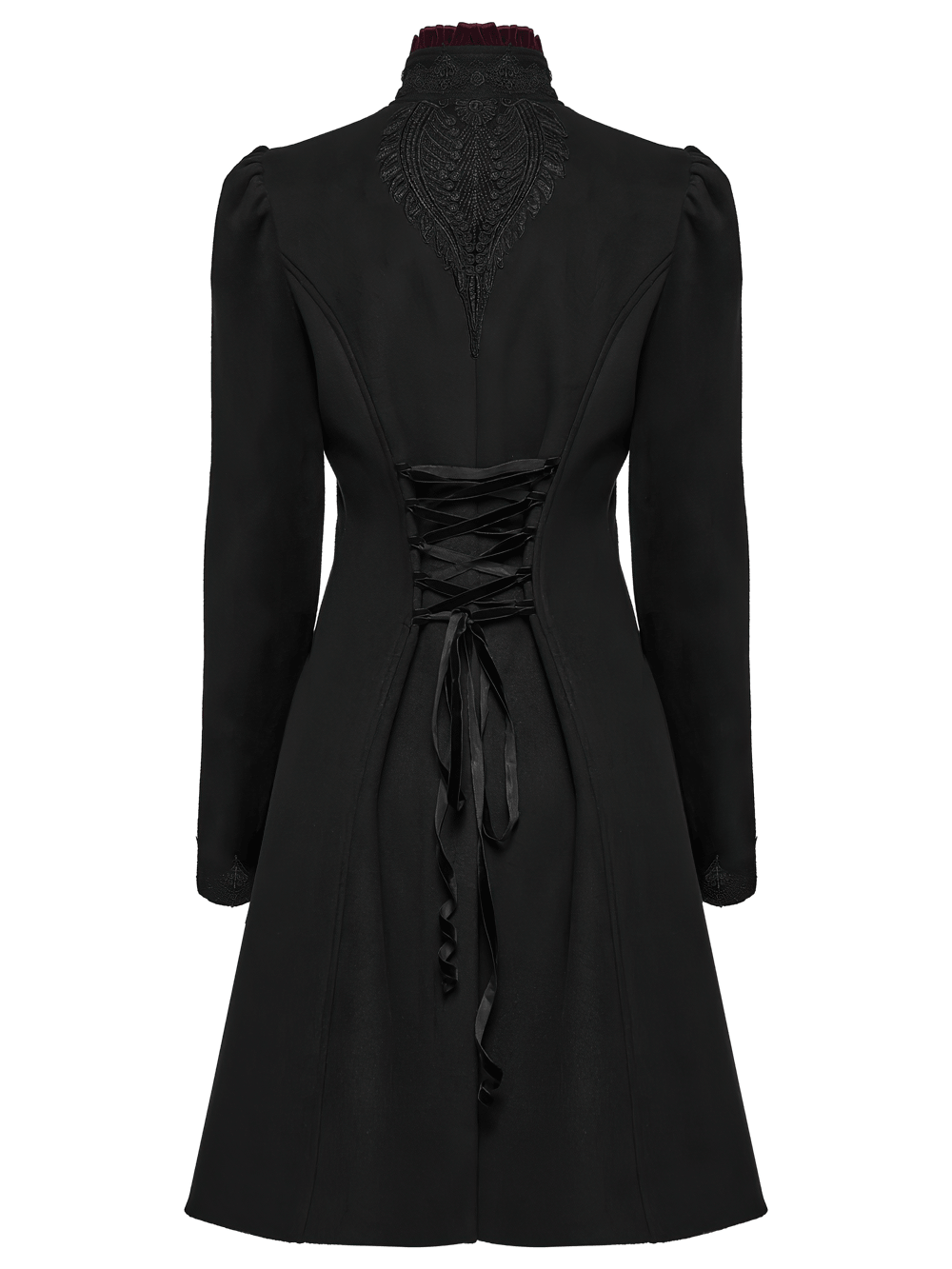 Elegant Gothic Wool Coat with Velvet Applique Detail